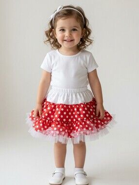 Polka Dot Skirt 2 Layers w/Ruffle Trim